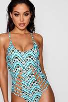 Thumbnail for your product : boohoo Chevron Cut Out Ladder Swimsuit