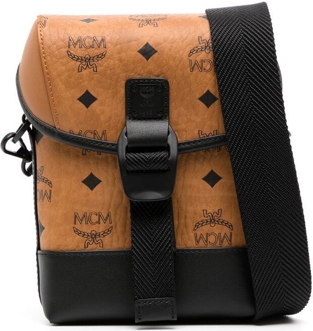 Mcm Men's Aren Maxi Monogram Small Crossbody Bag - Cognac