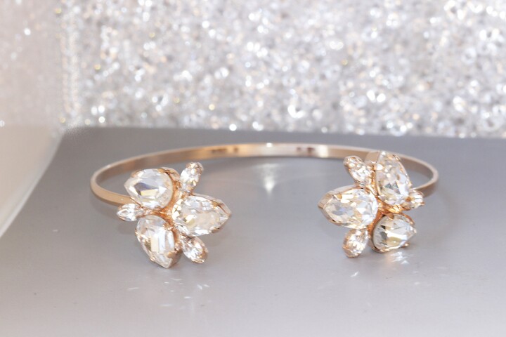 Etsy Rose Gold Crystal Cuff Bracelet Bridal Cluster Jewelry