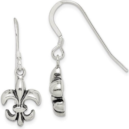 Black Bow Jewelry Co. BlackBowJewelryFleurDeLisDangleEarringsinAntiquedSterlingSilver