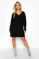 Thumbnail for your product : boohoo Plus Knitted Off The Shoulder Wrap Dress