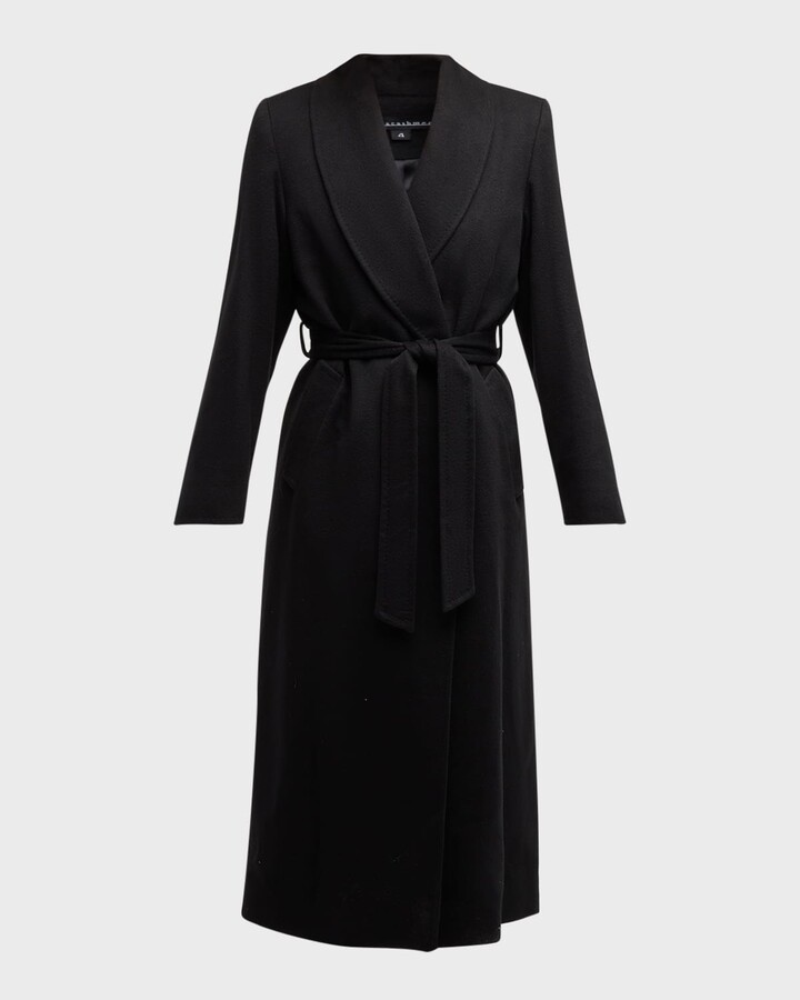 Sofia Cashmere Cashmere Belted Wrap Coat with Pick-Stitched Detail