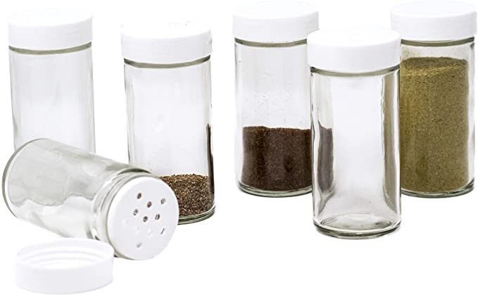 Glass Spice Jars- Set of Six Glass Spice Bottles