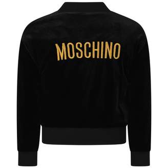 Moschino MoschinoGirls Black Chenille Embroidered Logo Jacket