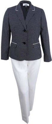 Le Suit Women's Size Plus Novelty DOT 2 Bttn Notch Lapel Pant Suit