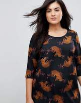Thumbnail for your product : Junarose Leopard Placement Print Shift Dress With 3/4 Sleeve