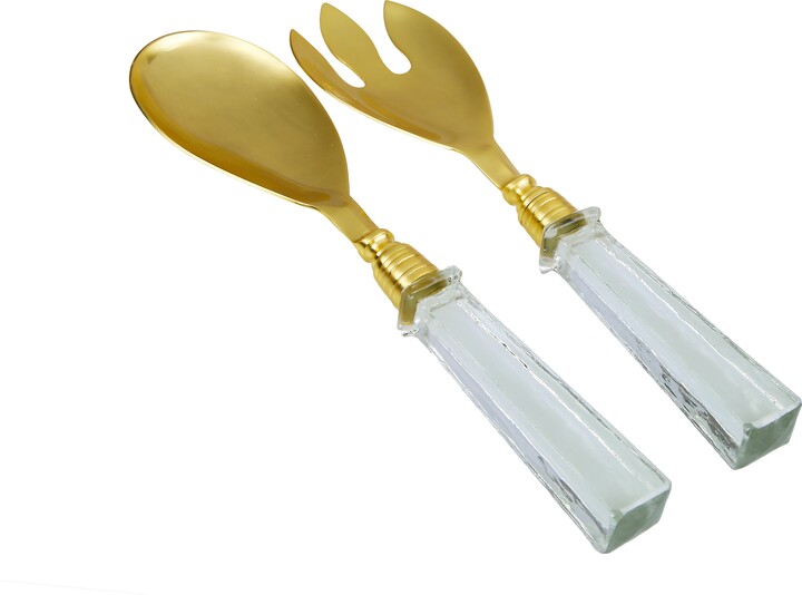 Classic Touch Decor Set of Two Stainless Salad Servers With Square Glass Handle ShopStyle