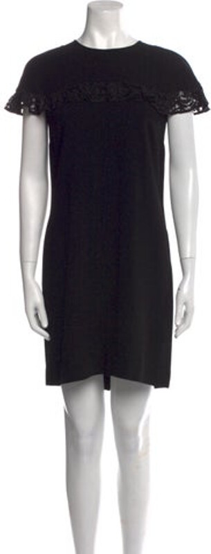 Burberry Shift Dress Black Lace Trim Embellishment Short Sleeve with Crew Neck Concealed Zip Closure at Back Designer size 38.