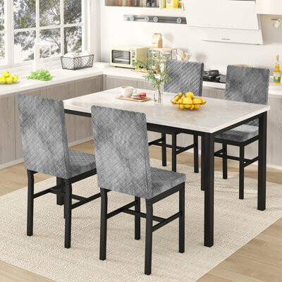 Wrought Studio Elegant 5-Piece Beige & Grey Dining Table Set