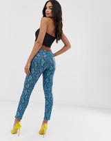 Thumbnail for your product : ASOS DESIGN lisbon mid rise 'skinny' jeans in coated blue snake