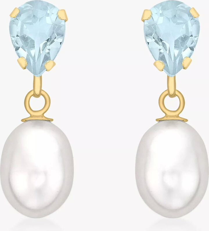 IBB 9ct Gold Pearl Blue Topaz Drop Earrings ShopStyle