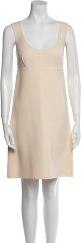 Prada Virgin Wool Shift Dress From the 2012 Collection by Miuccia Neutrals Sleeveless with Scoop Neck Concealed Zip Closure at Back Designer