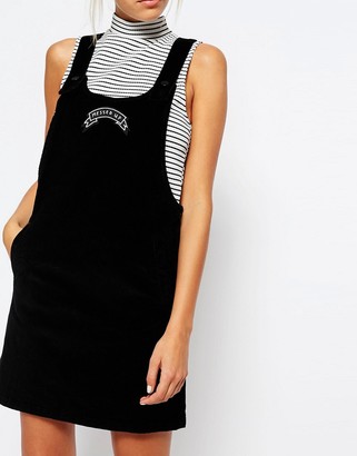 Lazy Oaf Corduroy Pinafore Dress With Messed Up Slogan