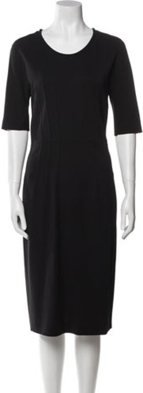 Les Copains Scoop Neck Midi Length Dress Les Copains Sheath Dress Black Three-Quarter Sleeve with Scoop Neck