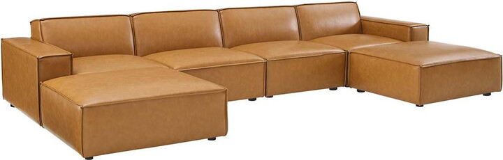 Modway Restore 6-Piece Faux Leather Sectional Sofa in Tan Finish