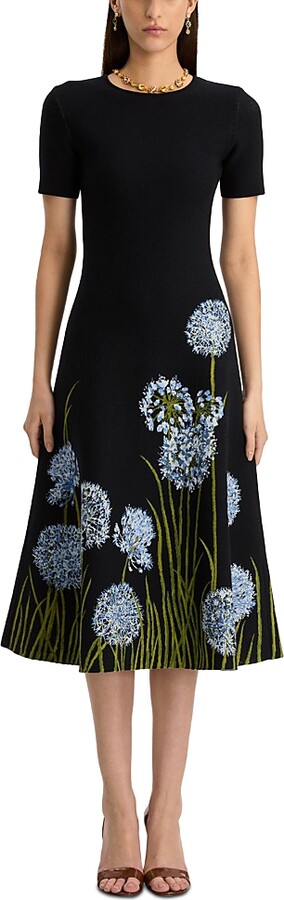 Oscar de la Renta Jacquard Allium Print Dress