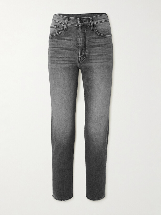 Mother The Tomcat Ankle Fray Distressed Straight-leg Jeans - Gray