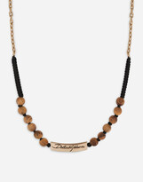 Thumbnail for your product : Dolce & Gabbana Wooden bead necklace with logo plate