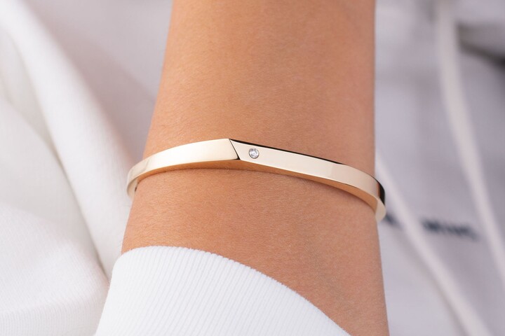 Etsy 14K Gold Bangle Bracelet, Minimalist Bangle, Asymmetrical Gift For Women, With Stone, Birthday Gift, Hinged Dainty