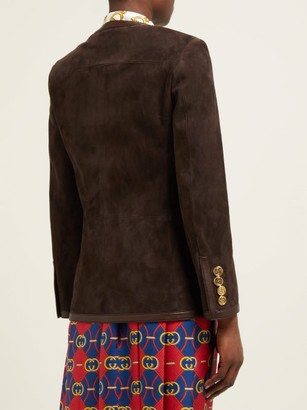 Gucci Suede Collarless Jacket - Dark Brown