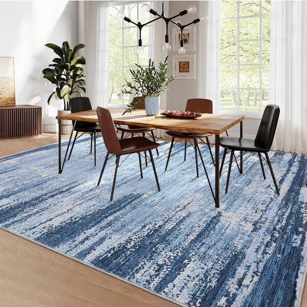 Jojoka 5x7FtAreaRugsWashableModernAbstractSoftThinLargeRugIndoorFloorNoSlipRugStainResistantCarpetforBedroomHomeOfficeDecorBlue