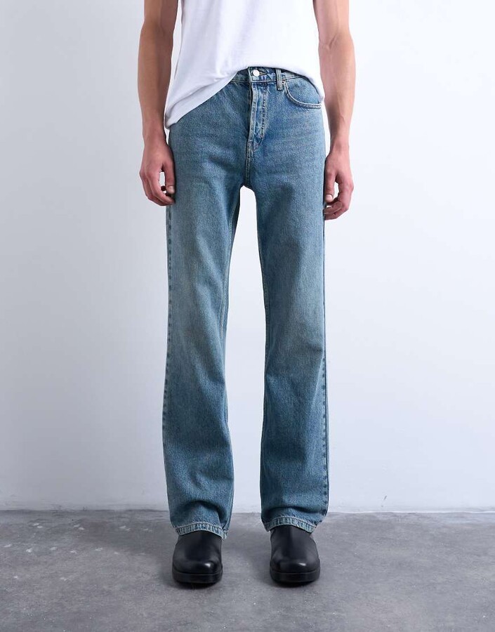 Topman rigid flare jeans in mid wash