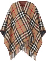 Wool Reversible Check Cape 