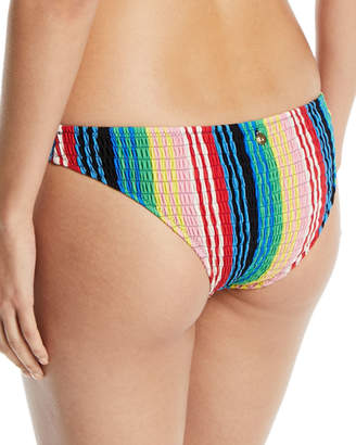 Diane von Furstenberg Striped Smocked Cheeky Bikini Bottom