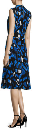 GREY by Jason Wu Brushstroke-Print Pleated A-Line Dress, Blue/White Multi