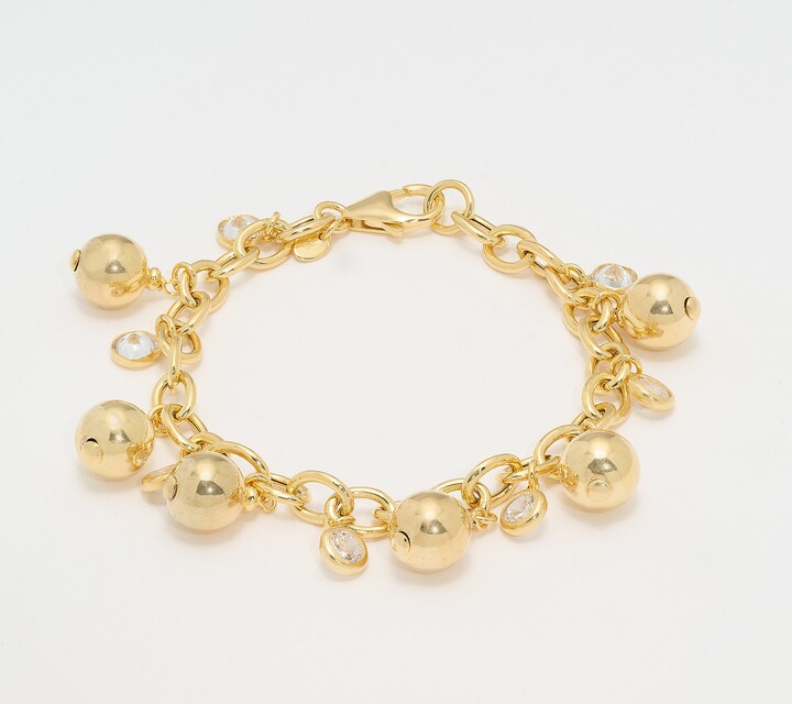 Diamonique Italia Bead & Charm Rolo Bracelet, Sterling Silver