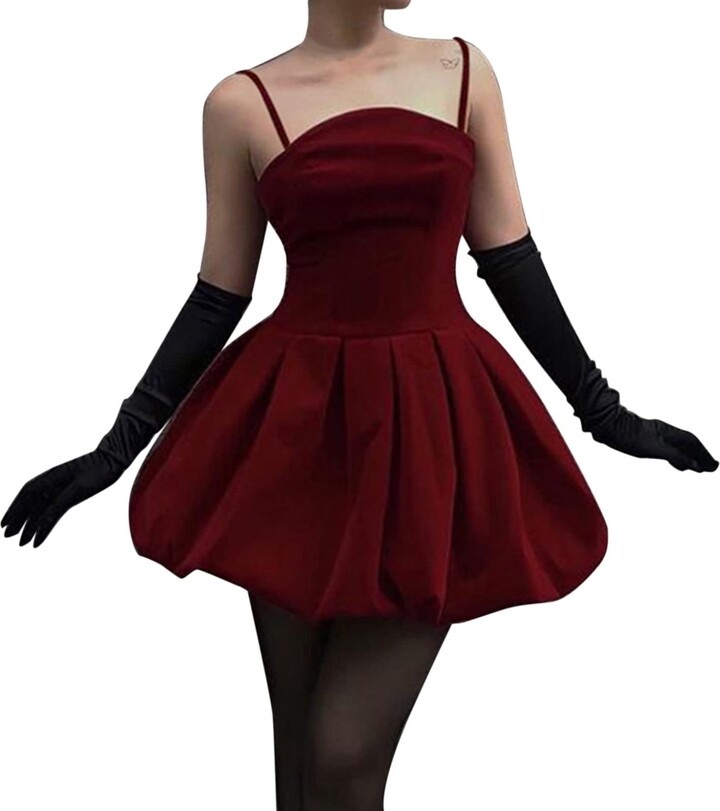 DGZTWLL Women's Sexy Scoop Neck Halterneck Puffy Dress Elegant Dress