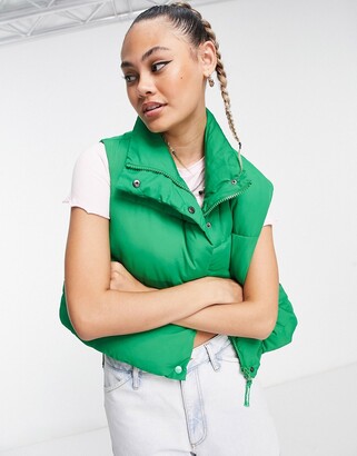Sixth June high neck cropped oversized puffer vest in bright green -  ShopStyle