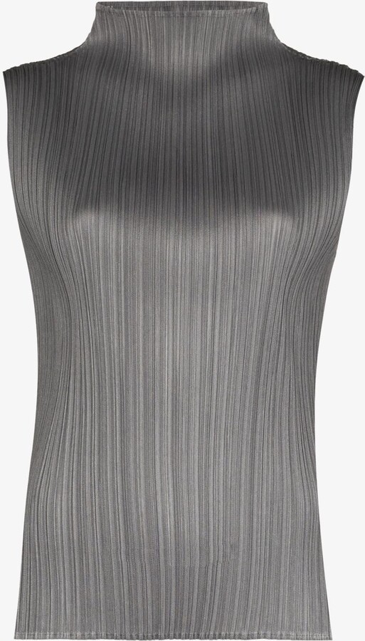 Pleats Please Issey Miyake Grey Basics High Neck Plissé Top