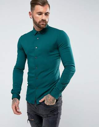 ASOS DESIGN Skinny Viscose Shirt In Green
