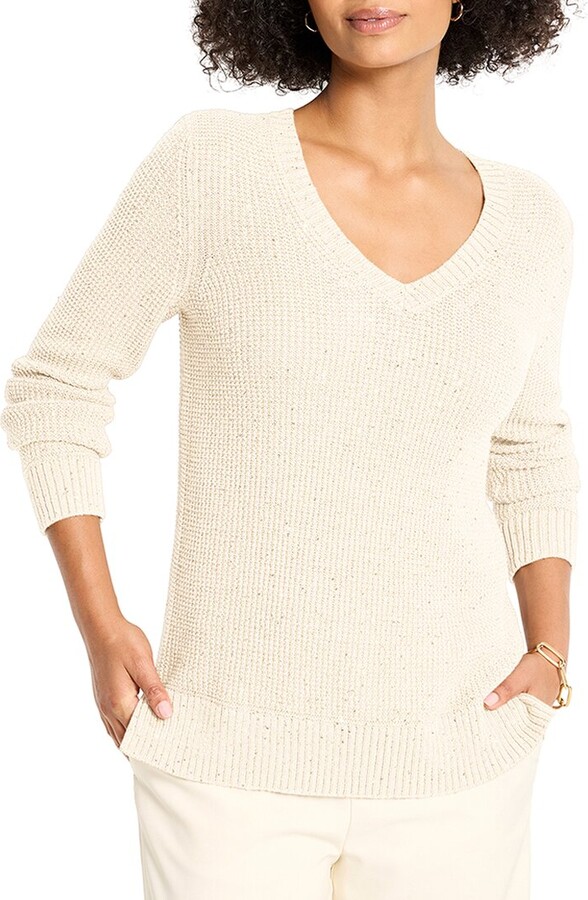 Nic+Zoe Shimmer Waffle V-Neck Sweater