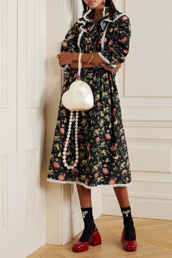 Batsheva + Laura Ashley Devon Pintucked Floralprint Cottonpoplin Midi