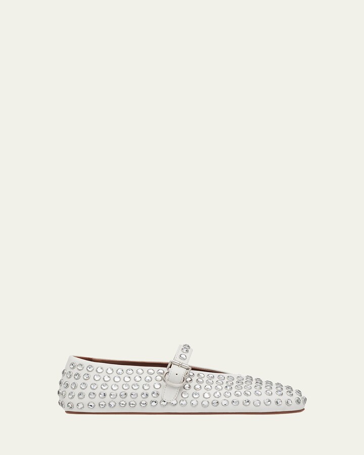 Alaia Leather Mary Jane Flats With Allover Studs
