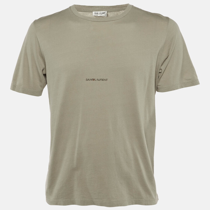 Saint Laurent Olive Green Logo Printed Cotton Crew Neck T-Shirt S