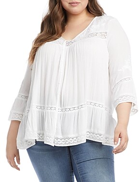 Karen Kane Embroidered Lace Inset Top