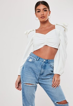 Missguided Stassie X White Sweetheart Neck Milkmaid Crop Top