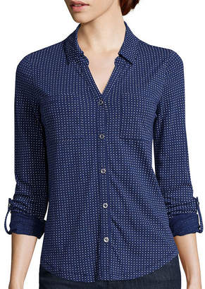 Liz Claiborne 3/4-Sleeve Button-Front Knit Shirt
