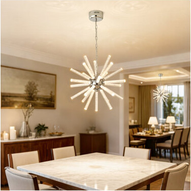 Wrought Studio 24-Light Bubble Pillar Chandelier Adjustable Pendant Lights with Nickel Finish - Modern Chandelier for Living Room Dining Room & Hotel Projects