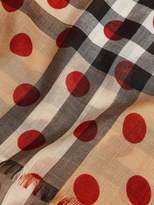 Thumbnail for your product : Burberry Spot Print and Check Lightweight Wool Silk Scarf