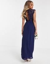 Thumbnail for your product : TFNC Petite bridesmaid lace open back maxi dress in navy
