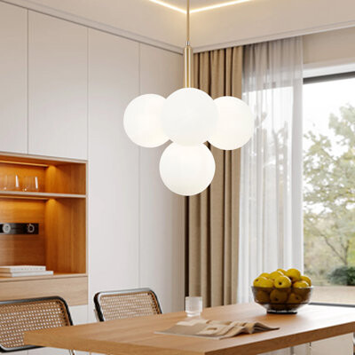 Mercer41 4 Light Dimmable Modern Globe Pendant Light With Froster Glass Shade