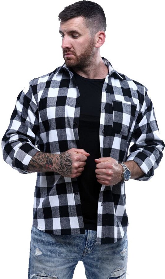 MUSCLE GYM Men's Long Sleeve Slight Oversized Casual Plaid Flannel Shirt  S-3XL (Grey Long Sleeve - ShopStyle