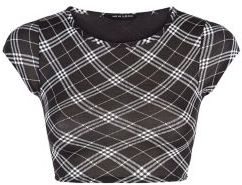 New Look Teens Black Grid Check Cap Sleeve Crop Top