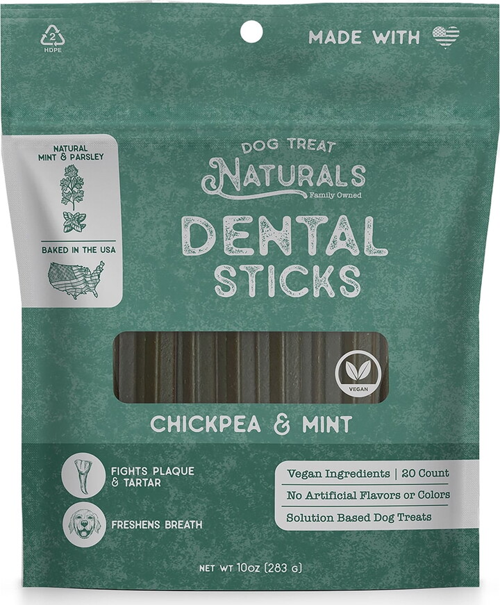Dog Treat Naturals: Dental Sticks - Chickpea & Mint - 10oz (20ct), Dog Chew Treats, Freshen Breath, Fight Plaque & Tartar, Helps Clean Teeth, USA Made