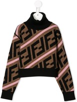 Thumbnail for your product : Fendi Kids FF logo stripes cropped jumper