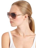 Thumbnail for your product : Balenciaga Leather-TriMMed 60MM Aviator Sunglasses